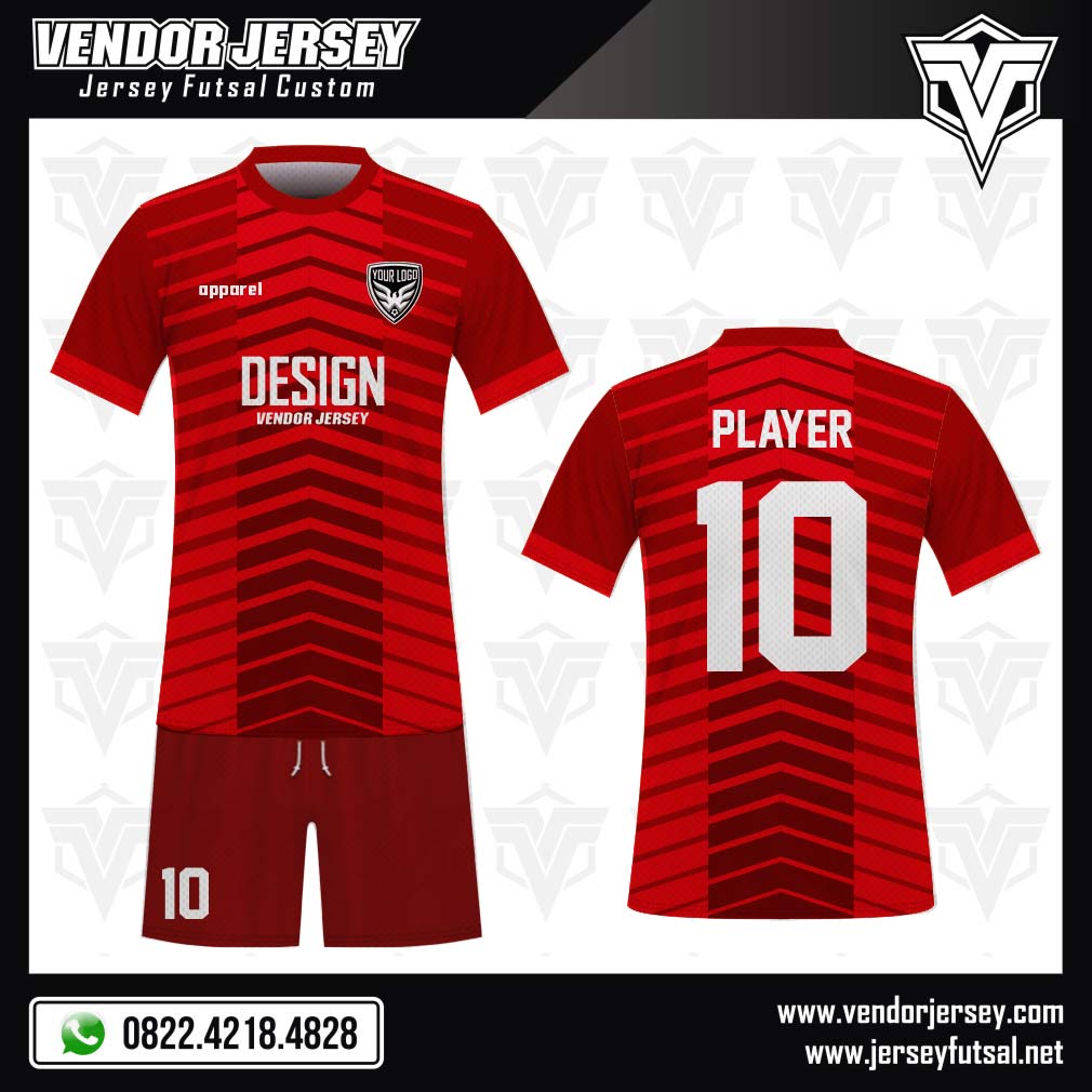 Desain Kostum Bola Futsal Code Redraw Full Printing Merah