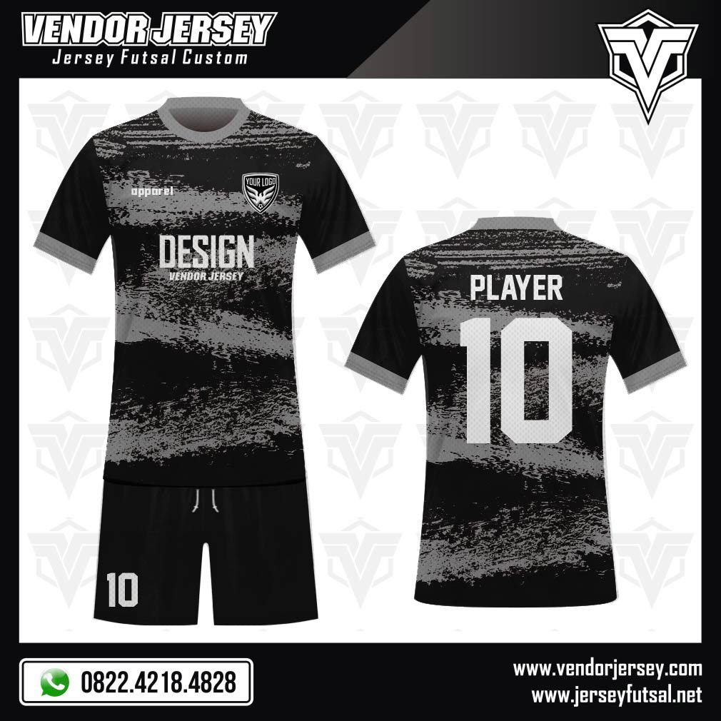 Desain kaos futsal depan belakang hitam abu