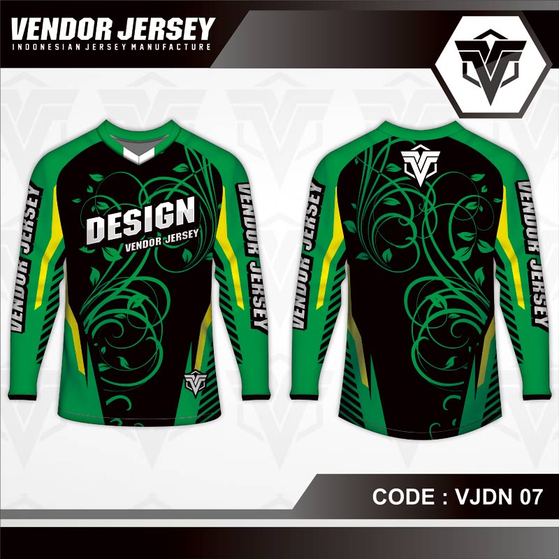 Desain Jersey Sepeda Full Print Motif Bunga Warna Hitam Hijau