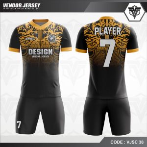 Desain Baju Futsal Printing Motif Batik Warna Hitam Kuning | Vendor Jersey