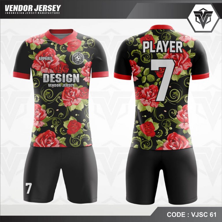 Desain Jersey Futsal Motif Bunga Warna Hitam  Vendor Jersey