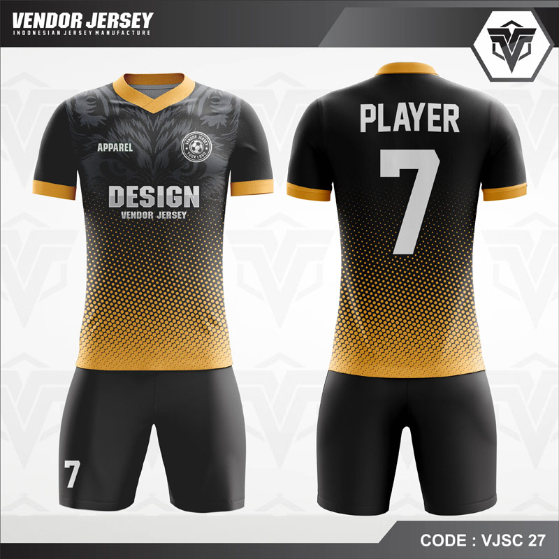 Desain Jersey Futsal Motif Polkadot Warna Hitam Kuning | Vendorjersey.com